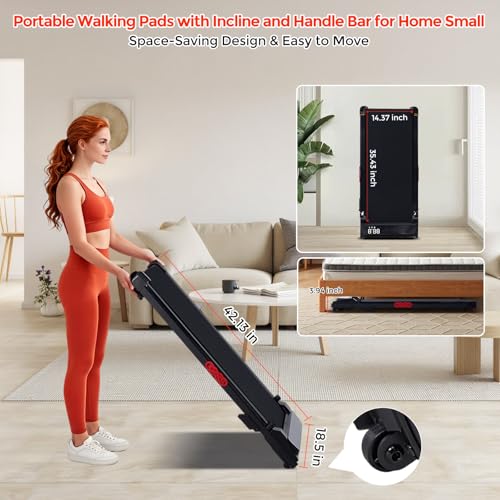 Portable Home Treadmill with Handle and Incline - Compact Walking Pad