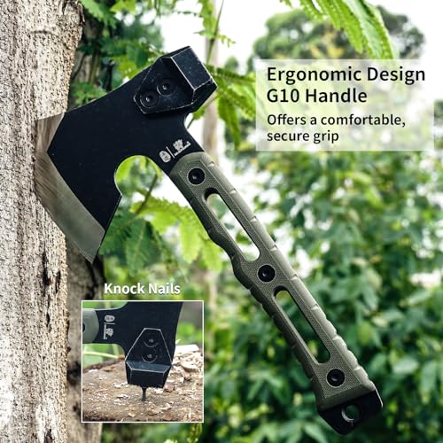 HX OUTDOORS Army Green Multifunctional Camping & Splitting Axe 10-inch