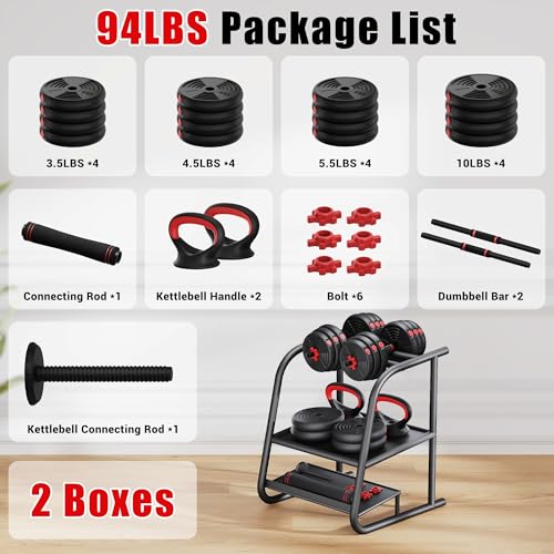 94LB Adjustable Dumbbell Set with 4-in-1 Function for Home Gym - GOIMU