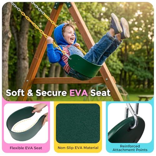 Green 2 Pack Toddler & Kids Swing Set with High-Back Bucket & Flat Seats