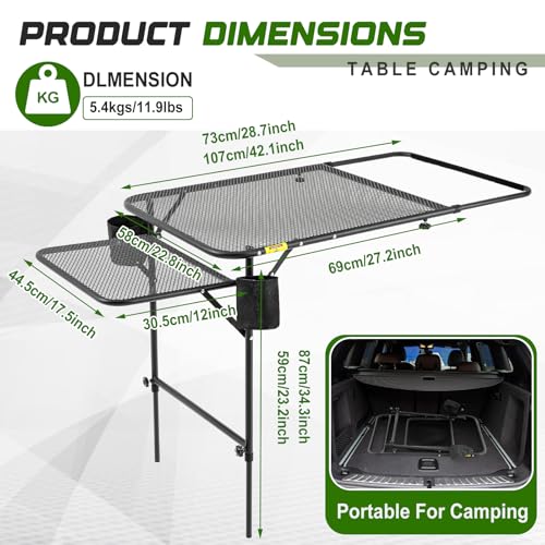 BBTO Portable Tire-Mounted Camping Table with Adjustable Height & 2 Cup Holders