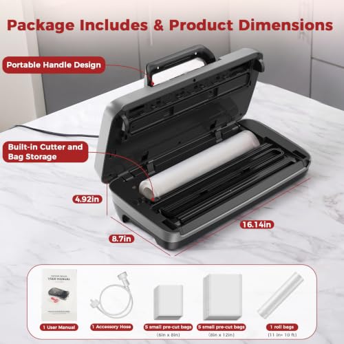 ROUUO Black 230W Vacuum Sealer Machine with 95KPa & Built-in Cutter