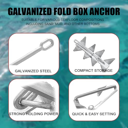 JT-HLM 13LB/19LB Galvanized Folding Boat Anchor for Up to 30ft Vessels