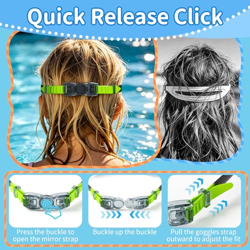 Kids Swim Goggles 2 Pack Cyan Black and Green Black Anti-Fog UV Wide View Pool Goggles for Boys & Girls