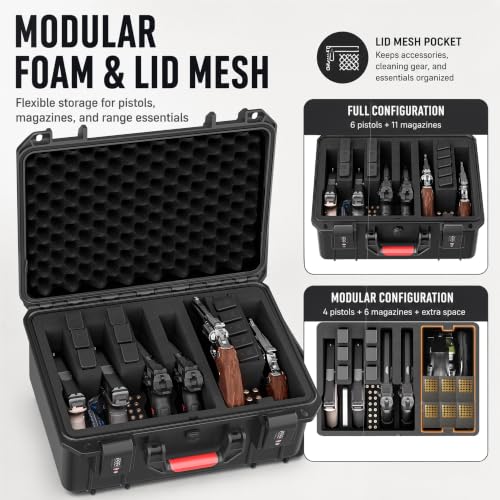 Kinghardcase Pistol Gun Case for Multiple Handguns & Magazines - Ink Black