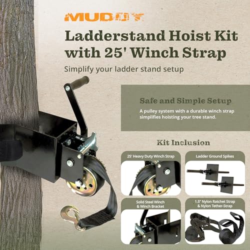 Hunting Ladder Stand Hoist Kit with 25 Ft Winch Strap System