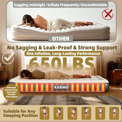 KASIMO Queen Air Mattress with Wireless Battery Pump, 75x59x8.7 Inch, Eco TPU