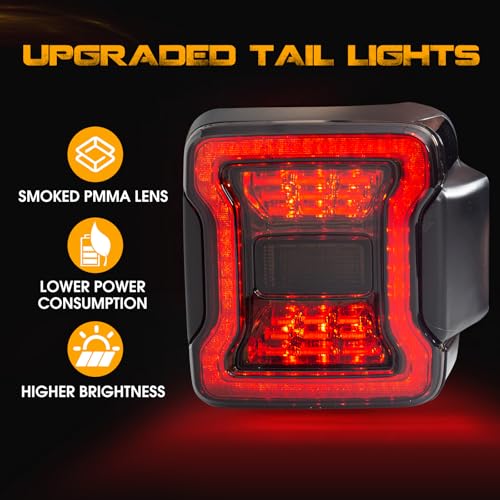 Allinoneparts Smoked Lens LED Tail Lights for Jeep Wrangler JL 2018-2026 Pair