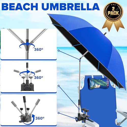 QTREE Deep Blue 2-Pack 48.7-inch Adjustable Beach Umbrellas with UV Protection for Camping & Patio