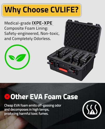 CVLIFE 18-Inch Hard Shell Gun Case for 5 Pistols & 12 Magazines, Waterproof