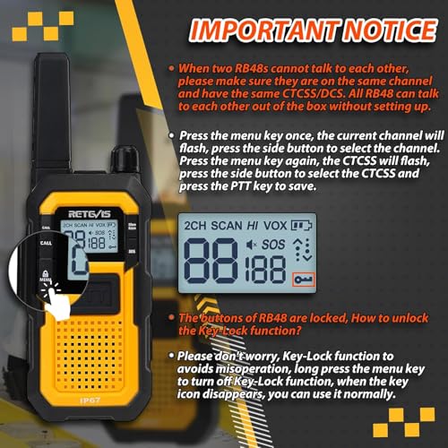 Retevis RB48 Waterproof Walkie Talkies with G-Type Earpiece for Adults