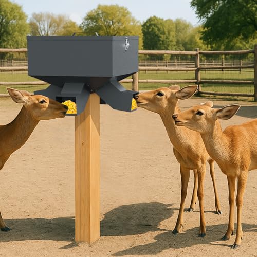 Gray Portable 80LB Deer Feeder with 4 Feeding Ports - Heavy Duty Weatherproof Wildlife Feed