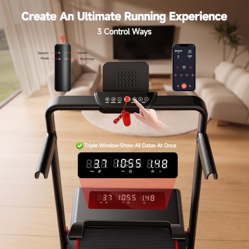 RHYTHM FUN Incline Walking Pad Treadmill with Handle Bar, 37.4" Belt, Black Red