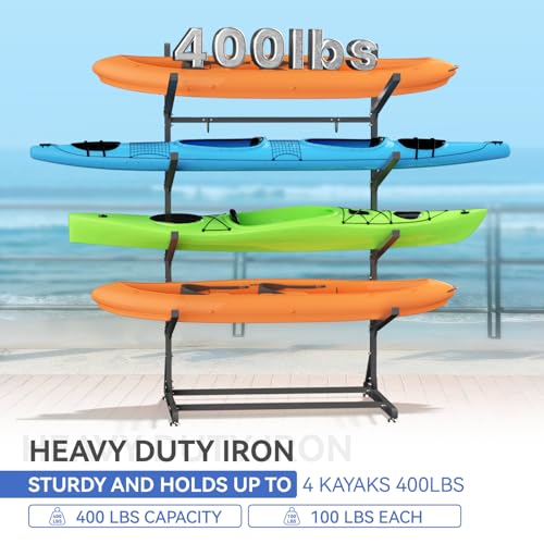 4-Level Heavy Duty Kayak Storage Rack - Adjustable & Weatherproof Stand for Kayaks, SUPs & Canoes