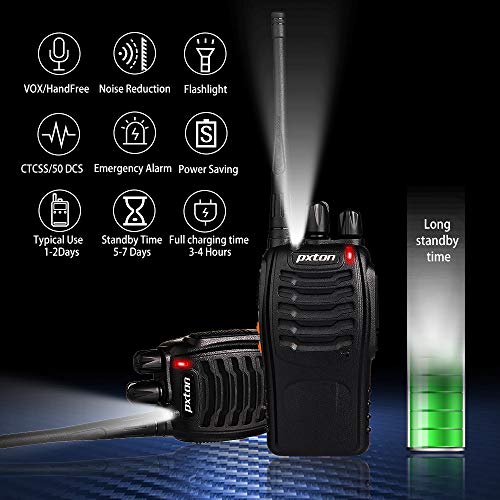 Pxton 6-Pack Long Range Walkie Talkies for Adults with Headphones, 16 Channels, Rechargeable, Flashlight, Li-ion Battery