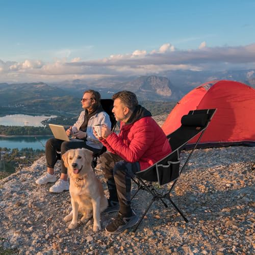 Black 2-Pack Portable Folding Camping Chairs with Adjustable Pillow & Heavy-Duty Support