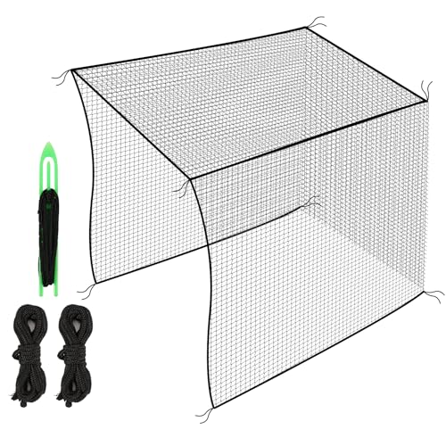 10x10x10ft Golf Practice Net with 12 Spring Snaps & 4 Carabiners - Heavy Duty Sports Barrier Netting for Indoor Outdoor Use