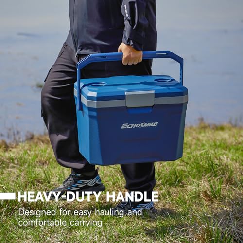 EchoSmile 20 Quart Dark Blue Insulated Cooler Ice Chest Portable Hard Shell