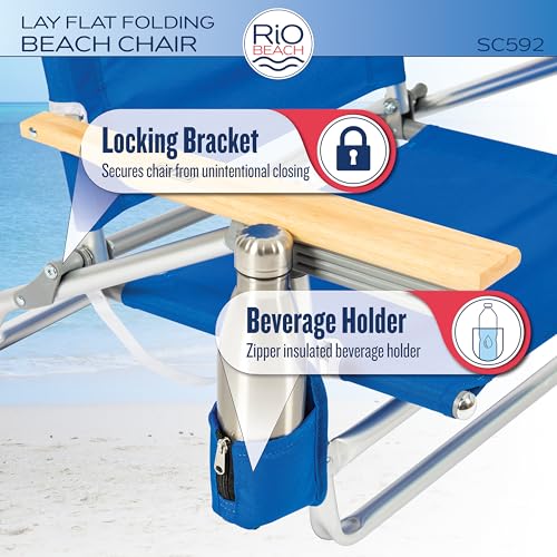 Rio Beach Classic 5-Position Lay-Flat Folding Beach Chair - Pacific Blue