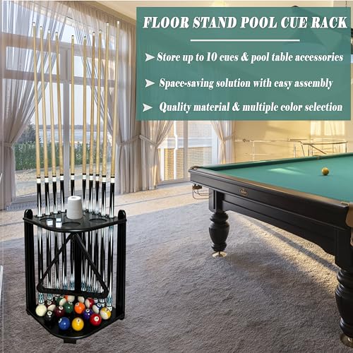 GACCO BILLIARDS Corner Pool Cue Rack Black – Holds 10 Cues & Accessories