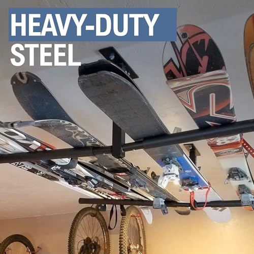 StoreYourBoard Double Sided Adjustable Ski and Snowboard Ceiling Rack