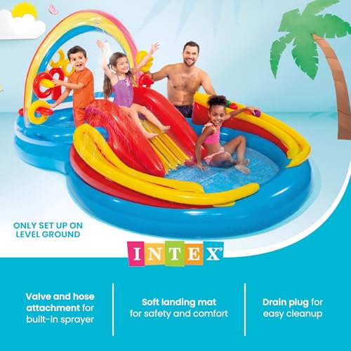 Inflatable Rainbow Water Slide and Kiddie Pool Set - 117x76x53 Inches, Multicolor