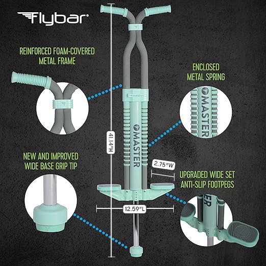 Flybar Master Pogo Stick for Kids Ages 9+ Gray/Sea - Outdoor Exercise Toy, Non-Slip Foot Pegs, No Assembly