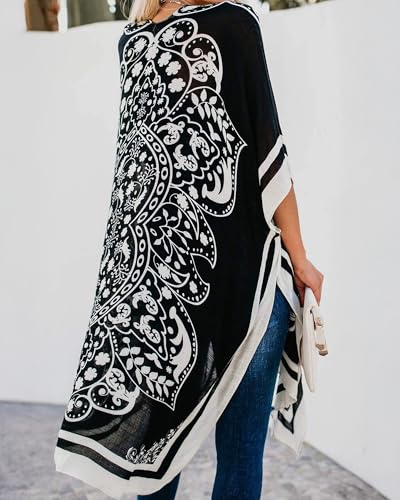 Women's Kimono Swim Coverup Cardigan - Black 3X-Large Beach Wrap