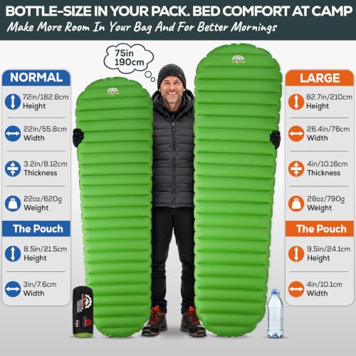 Ultralight Camping Sleeping Pad - ApolloAir Large Inflatable Mattress with R-Value 5.2