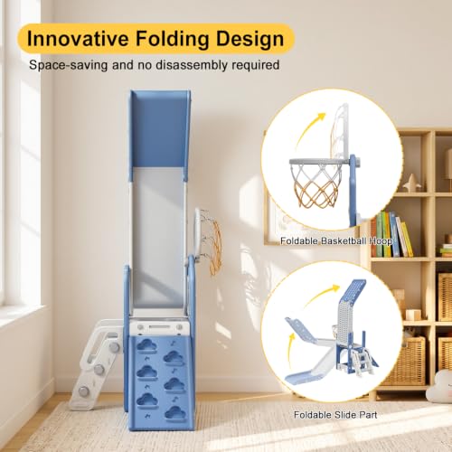 BIERUM 6-in-1 Toddler Climber & Slide Playset - Blue & Gray, Safe Indoor Outdoor Toy