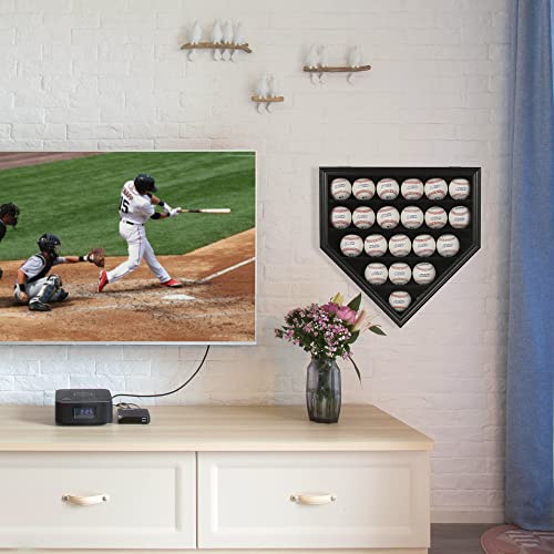 DisplayGifts Black Finish Baseball Display Case for 21 Balls with UV Protection & Locks