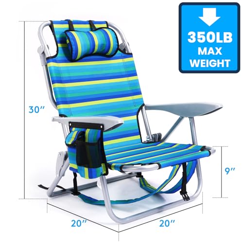 Canpsky Ocean Striped Portable Folding Beach Chair with 5 Positions & Towel Bar - Lightweight Outdoor Camping & Pool Lounge Chair for Adults
