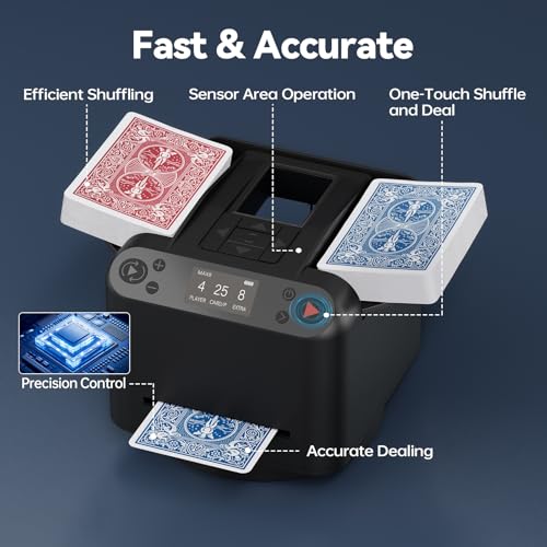 Black 2-in-1 Automatic Card Shuffler and Dealer Machine with 8 Remotes - MagicDealer