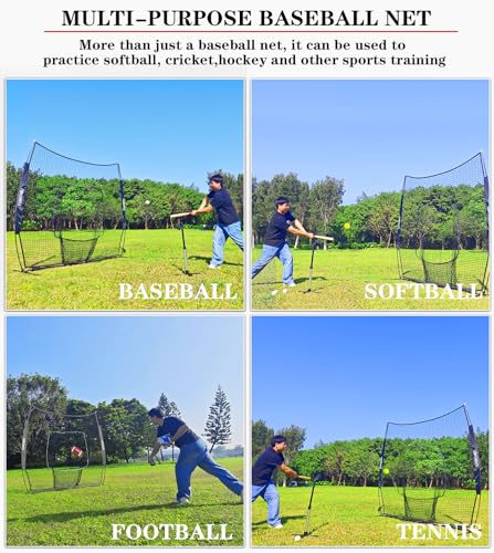 8ft Baseball & Softball Practice Net with Steel Frame - Portable Batting Hitting Pitching Net, Black