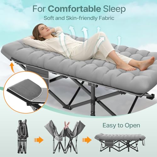 Suteck 32-Inch XXL Folding Camping Cot with Removable Mattress, Ash Gray, 900LBS Capacity
