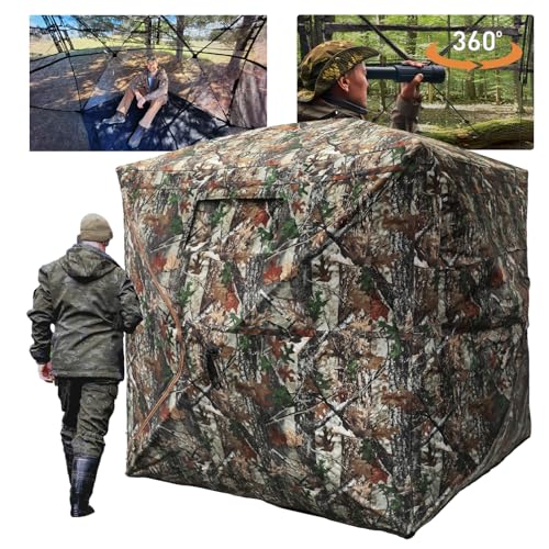 FUNHORUN 3-4 Person Pop Up Hunting Blind with 360 See-Through Panels & Waterproof Floor Mat
