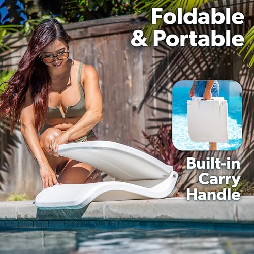 White Coast Modern Portable Poolside Folding Chair - Adult Lounge Seat for Pool, Beach, Stadium
