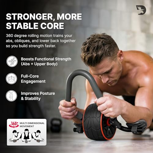 Black DMoose Ab Wheel Roller with Elbow Support & Knee Pads for Core Workout