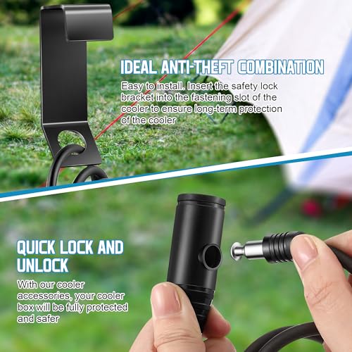 Cooler Lock Brackets with 4.92 ft Security Cable - Black Titanium Coating 2 Pack
