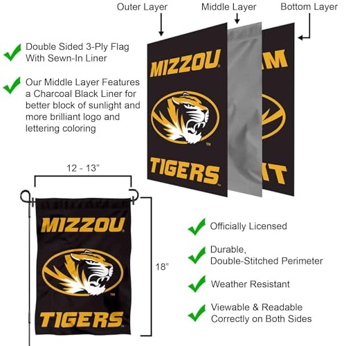 Missouri Tigers Garden Banner Flag 13x18 Inches with Pole Sleeve - Officially Licensed