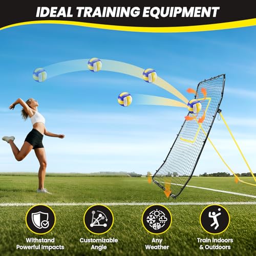 Yellow BAGAIL Volleyball Rebounder Net 7x4 ft, Adjustable Angles for Training