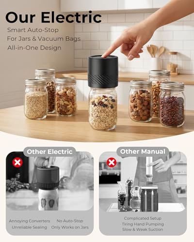 Cordless Electric Mason Jar Vacuum Sealer Kit with Auto-Stop - Portable Food Storage