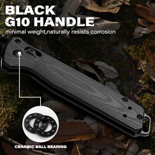 RBLACK 3.3" Tactical EDC Knife Black Drop Point with G10 Handle, S35VN Steel