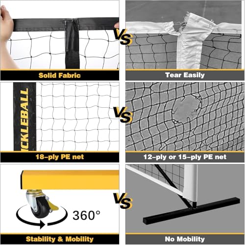 Fostoy 22ft & 11ft Pickleball Net Set Black & Yellow with Ball Collector and Wheels