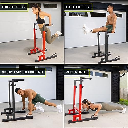 ProsourceFit Red Adjustable Power Dip Station for Upper Body Strength - Home Gym Equipment