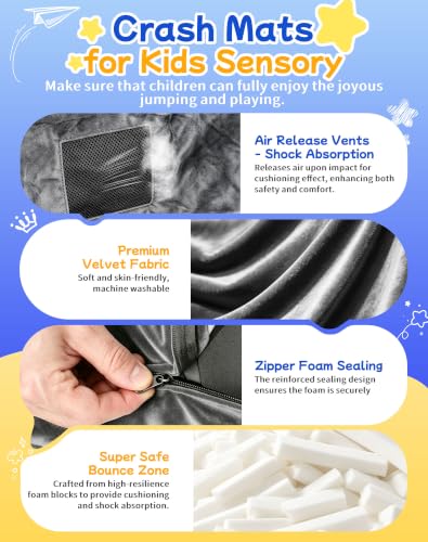 Kids Sensory Crash Pads 3 x 3 ft Grey - Safe Cushioned Play & Therapy Mat