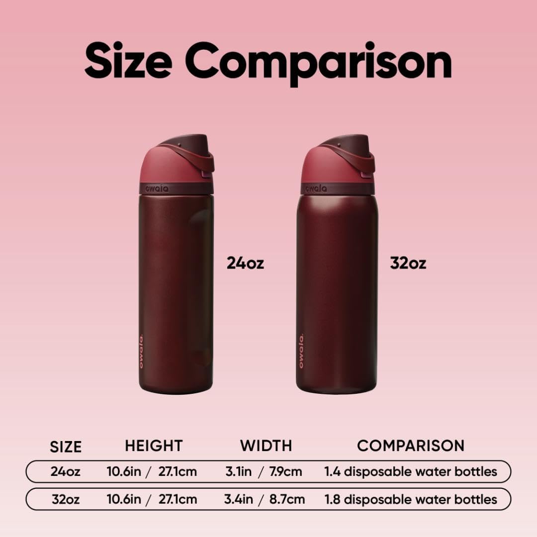 Owala FreeSip Insulated Stainless Steel Water Bottle - BPA-Free, 24 Oz, Black Cherry | Ideal for Travel