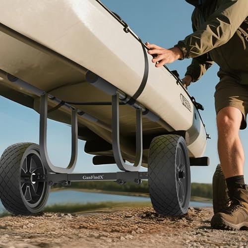 GanFindX Heavy Duty Aluminum Kayak Cart 300 lbs Capacity 11 Inch No-Flat Wheels