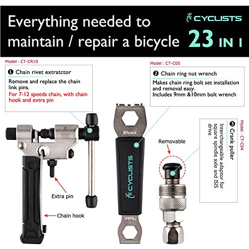 Cyclists Black 23-Piece Bicycle Repair Tool Kit - Bike Maintenance Set