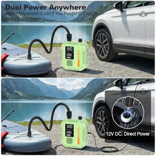 WEOLULI Electric Portable Paddle Board Pump 22 PSI with 7800mAh Battery - Green